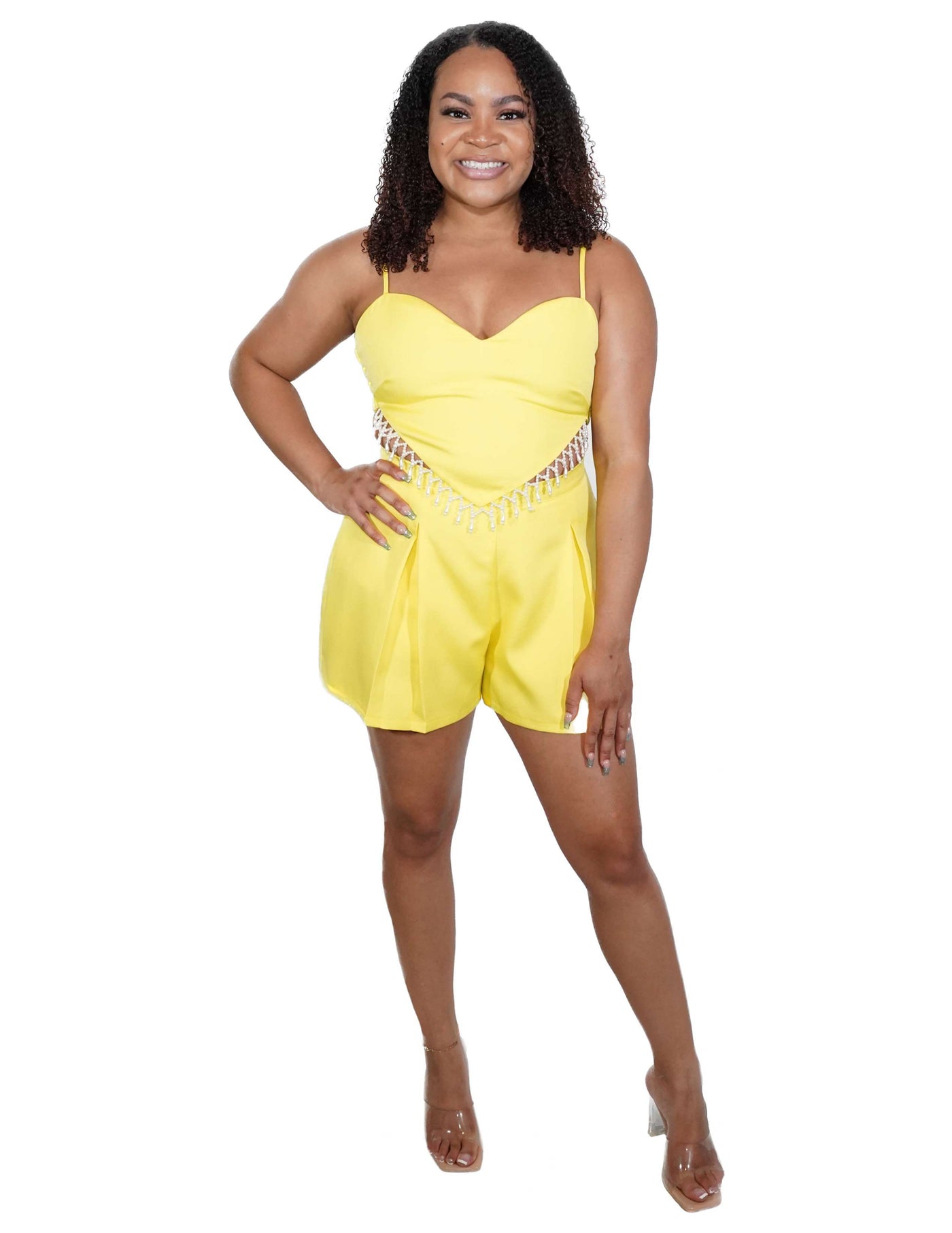 Women's 2 piece yellow top and shorts