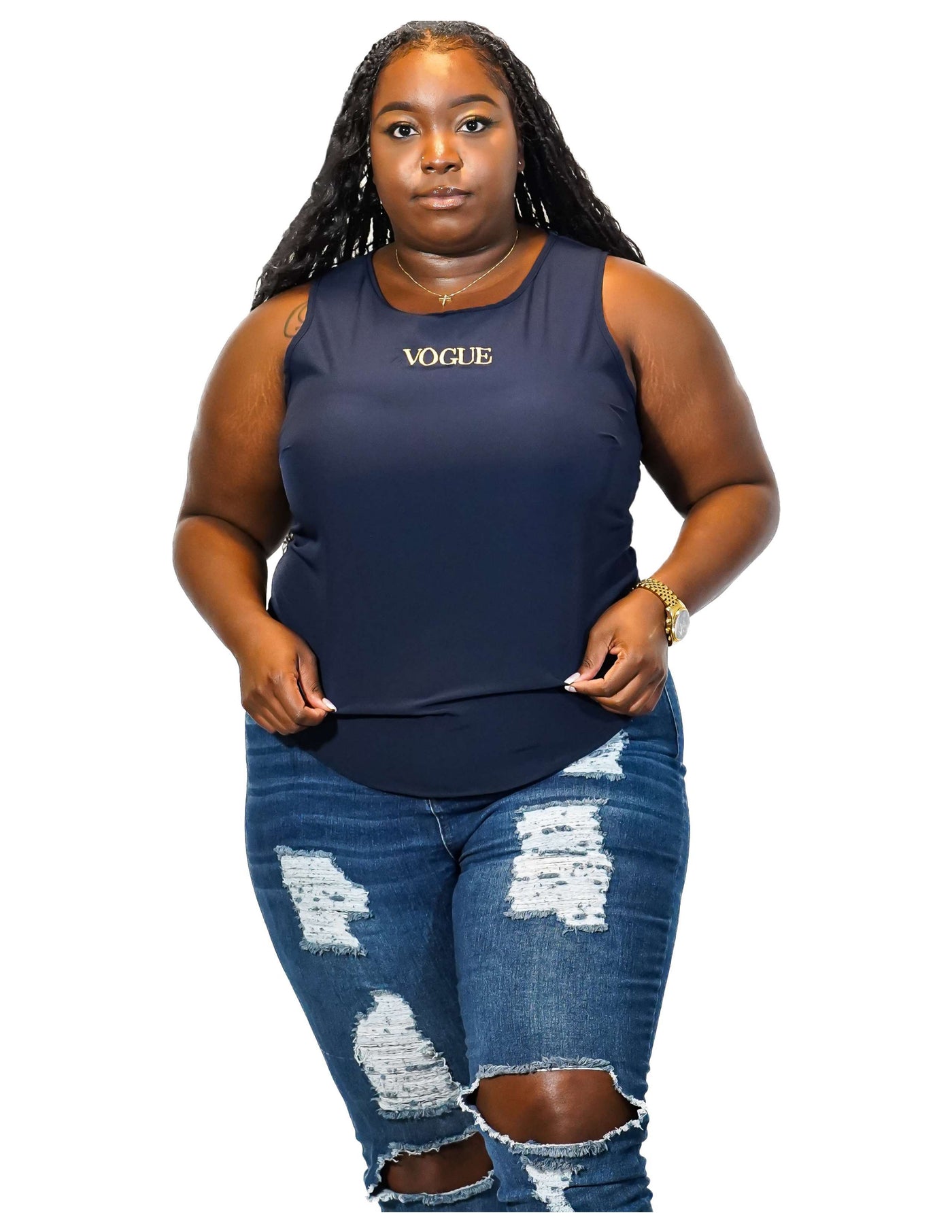 Women's Navy Blue Sleeveless Tank Top Design